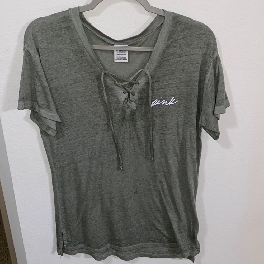 Green marl tie front PINK shirt